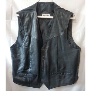 Minnetonka Men's XL Black Leather Vest Snap Front Satin Back Motorcycle Biker